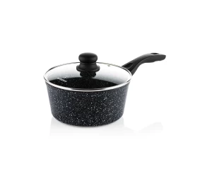 WCSP0009020MBB ΑΝΤΙΚΟΛΛΗΤΙΚΗ ΓΑΛΑΤΙΕΡΑ/SAUCEPAN ΜΕ ΓΥΑΛΙΝΟ ΚΑΠΑΚΙ (2.5 Lt) BLACK MARBLE SERIES