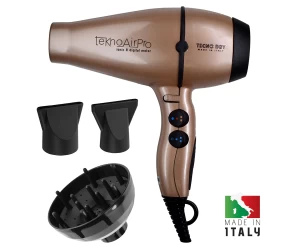 TeknoAirPro Champagne Ultra Ionic Line Επαγγελματικό Πιστολάκι Μαλλιών Με 2 Στόμια & Φυσούνα 2650 W