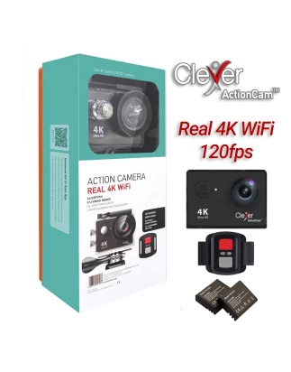 Clever ActionCam V3  Με πραγματικό 4K  20MP  120fps  WIFI  Η Μοναδική με Ελληνικό μενού  Συνδέεται σε Όλα τα Κινητά + Εφαρμογή για κινητά  Αδιάβροχη εως 30m  Τηλεχειριστηριο καρπου + ΔΩΡΟ Βάσεις κράνους ποδήλατου αυτοκινήτου κλπ- Μεγαλη αυτονομια