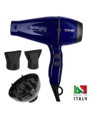 Boss 6000 Blue Ultra Ionic Line Επαγγελματικό Πιστολάκι Μαλλιών Με 2 Στόμια & Φυσούνα 2500 W